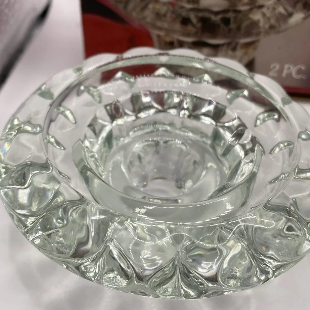 2 VTG Alco clear cut crystal candle holders